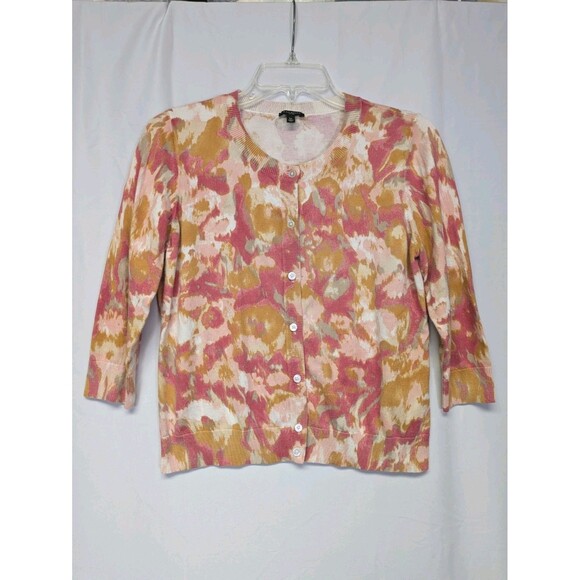Talbots Petites LP Cardigan Floral 3/4 Sleeve Sweater Cotton Rayon Summer - Picture 1 of 6
